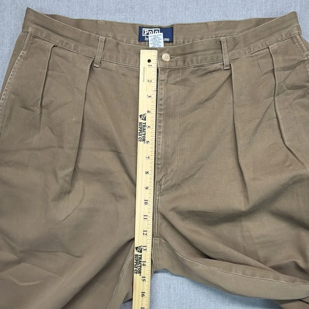 VTG POLO RALPH LAUREN 90s Double Pleated Chino Cotton Brown 36x30 (Fits‎ 36x28)